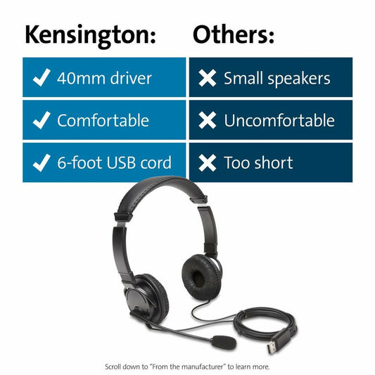Headphones with Microphone Kensington Auriculares Hi-Fi USB con micrófono Black